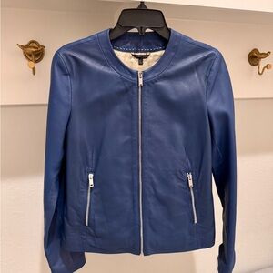 Massimo Dutti Royal Blue Leather Jacket